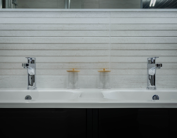 Double bathroom sink basin in Aquarella Bathrooms showroom